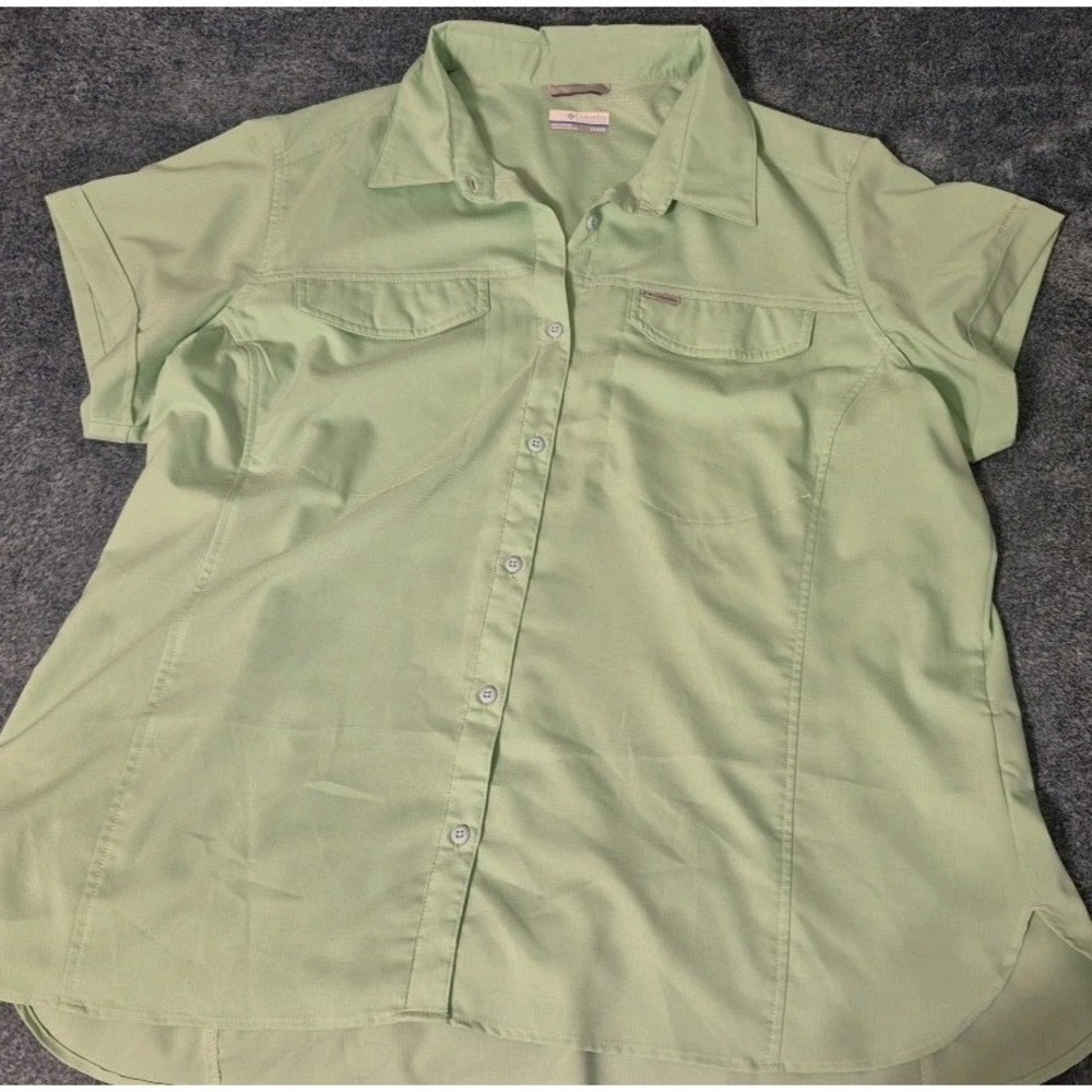 Columbia PFG Omni-Shade Women's 2X/2TF Green Button Vented Shirt Zip Pockets